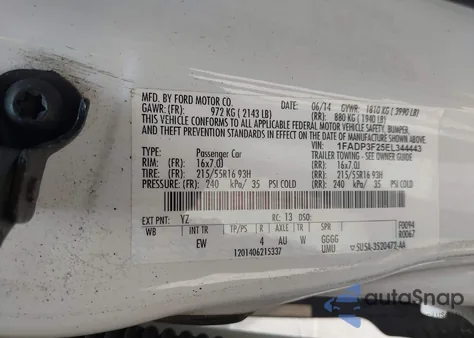 2014 Ford Focus Se z USA, uszkodzony, nr VIN 1FADP3F25EL344443